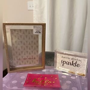 Home or Office Decor Bundle Set- Picture Frame, Signs, Trinket Tray, Pen & Notes